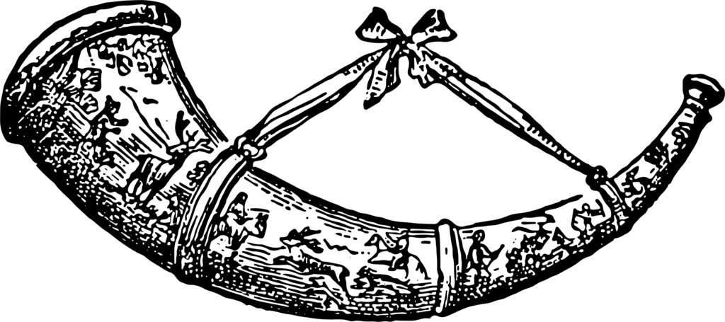 Althorn mit Verzierungen in Schwarz-Weiß Illustration