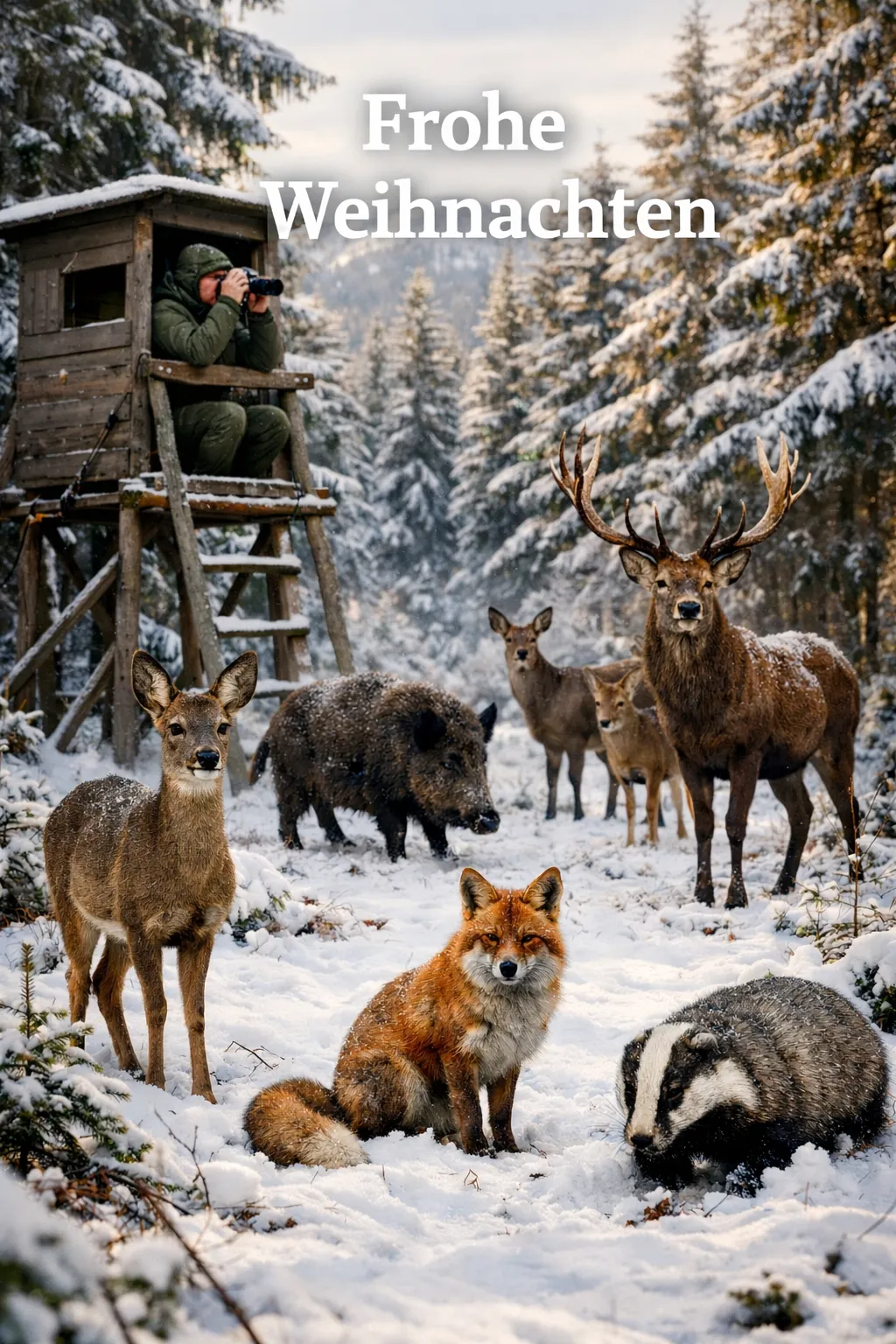 Winterlandschaft mit Tieren in der Natur