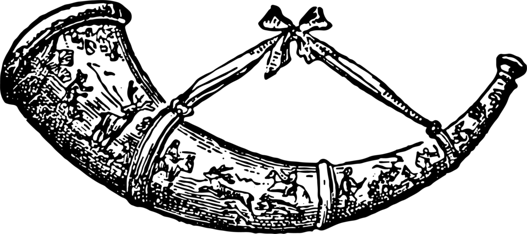 Althorn mit Verzierungen in Schwarz-Weiß Illustration