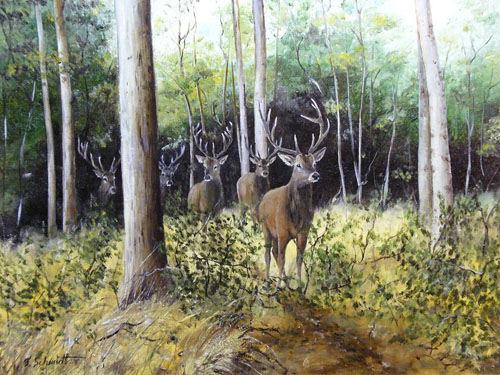 Hirsche im Wald Gemälde